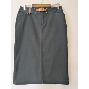 Lauren Jeans Co Pencil Skirt Women 6 Black Belted Cotton Midi Western Equestrian